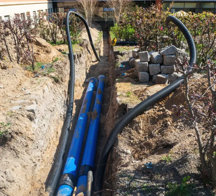 Excavation work being done to install a new sewer line for a residential home in Central Illinois