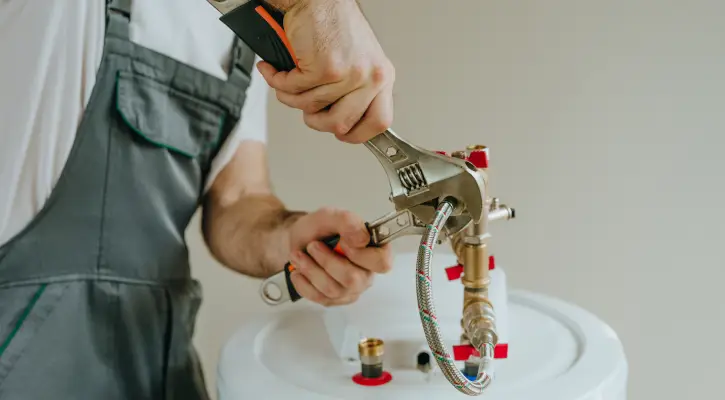 Plumber installing a new water heater during professional water heater installation and repair in McLean County